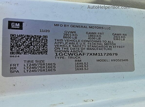 1GCWGAF7XM1172679 2021 CHEVROLET EXPRESS White Engine compartment view