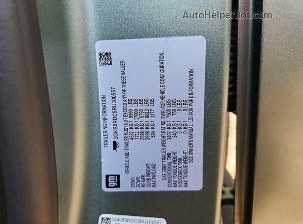1GKB0RDC5RU100557 2024 GMC HUMMER Gray Вид наклейки з VIN-кодом
