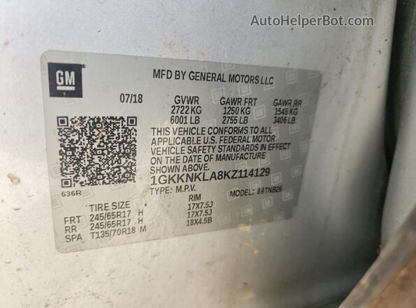 1GKKNKLA8KZ114129 2019 GMC ACADIA Silver სალონის 360-გრადუსიანი ხედი
