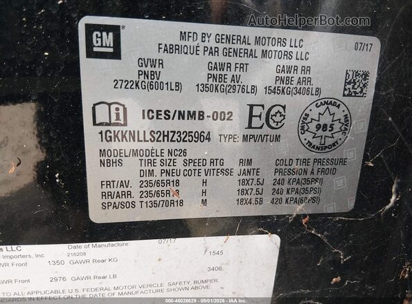 1GKKNLLS2HZ325964 2017 GMC ACADIA Black Vista del compartimento del motor