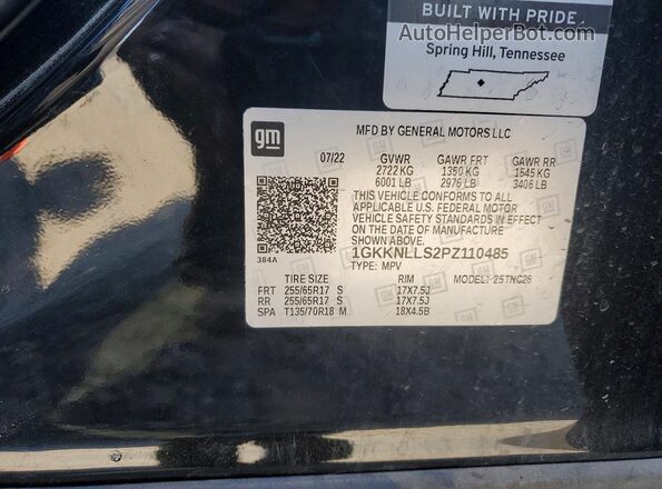1GKKNLLS2PZ110485 2023 GMC ACADIA Черный Вид наклейки с VIN-кодом
