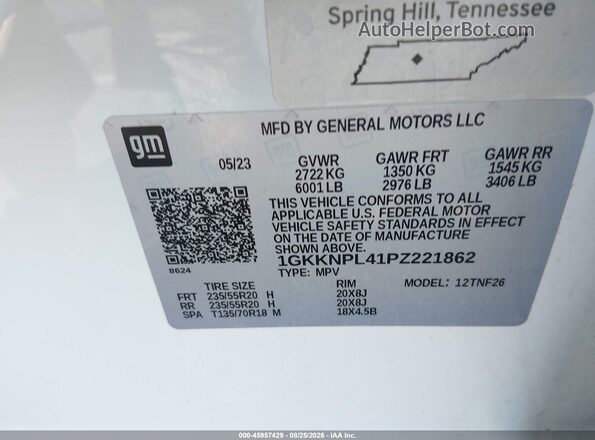 1GKKNPL41PZ221862 2023 GMC ACADIA White Engine compartment view