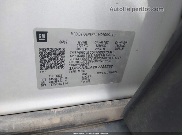 1GKKNRLA2KZ286293 2019 GMC ACADIA Silver Вид підкапотного простору