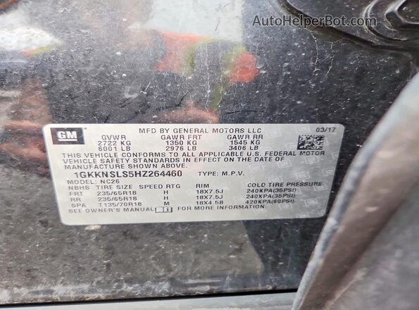 1GKKNSLS5HZ264460 2017 GMC ACADIA Black 360 interior view