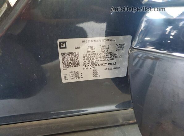 1GKKNXLS4KZ119642 2019 GMC ACADIA Blue Շարժիչի բաժամունքի տեսք