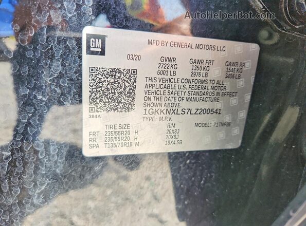 1GKKNXLS7LZ200541 2020 GMC ACADIA Black Панорамний вид салону 360°