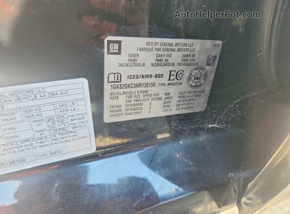 1GKS2GKC3HR138159 2017 GMC YUKON Black VIN sticker view
