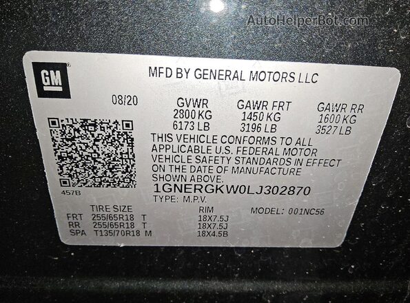 1GNERGKW0LJ302870 2020 CHEVROLET TRAVERSE Blue Widok wnętrza 360 stopni