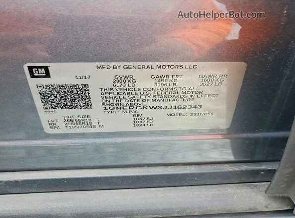 1GNERGKW3JJ162343 2018 CHEVROLET TRAVERSE Серый Вид подкапотного пространства