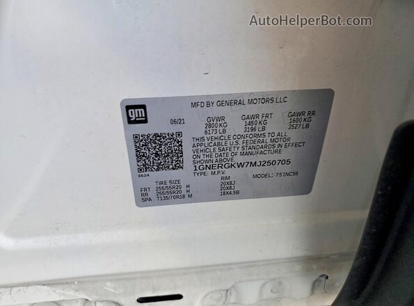1GNERGKW7MJ250705 2021 CHEVROLET TRAVERSE White Widok wnętrza 360 stopni