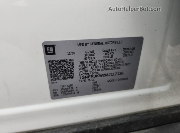 1GNERJKW2MJ117136 2021 CHEVROLET TRAVERSE Белый Панорамный вид салона 360°