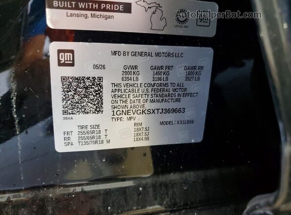 1GNEVGKSXTJ369663 2026 CHEVROLET TRAVERSE Black Widok naklejki z numerem VIN