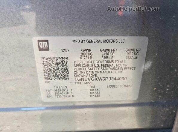 1GNEVGKW6PJ344090 2023 CHEVROLET TRAVERSE Gray 360 interior view