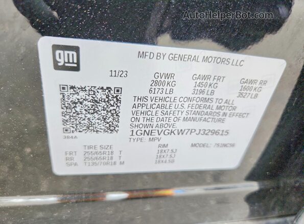 1GNEVGKW7PJ329615 2023 CHEVROLET TRAVERSE Black VIN კოდის სტიკერის ხედი