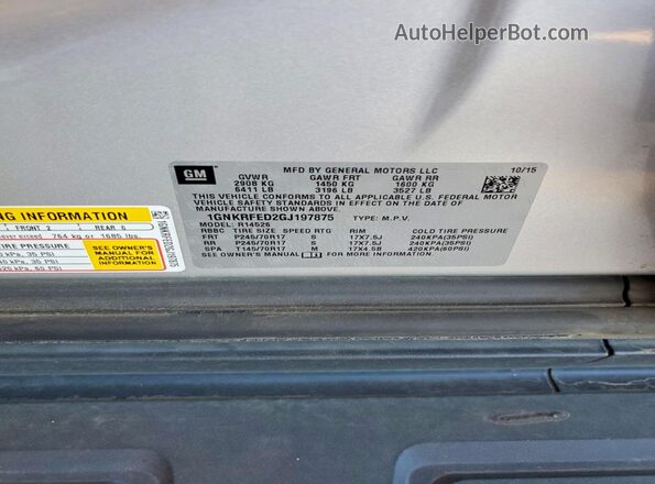 1GNKRFED2GJ197875 2016 CHEVROLET TRAVERSE Silver Vista del compartimento del motor