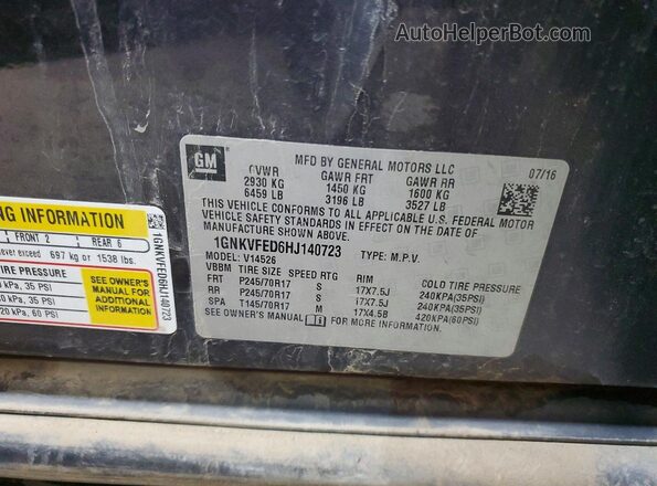 1GNKVFED6HJ140723 2017 CHEVROLET TRAVERSE Charcoal VIN կոդի պիտակի տեսք