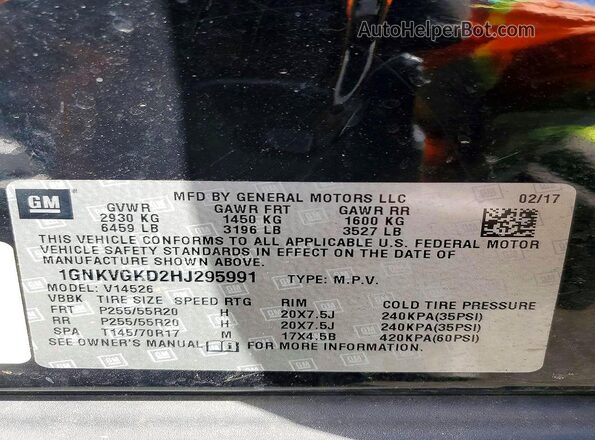1GNKVGKD2HJ295991 2017 CHEVROLET TRAVERSE Black Вид наклейки з VIN-кодом
