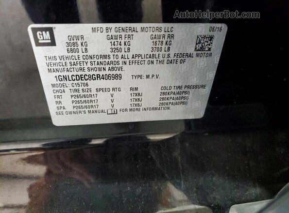 1GNLCDEC8GR406989 2016 CHEVROLET TAHOE Black Vista de la etiqueta del VIN