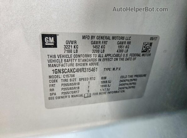 1GNSCAKC4HR315461 2017 CHEVROLET TAHOE Silver Widok naklejki z numerem VIN