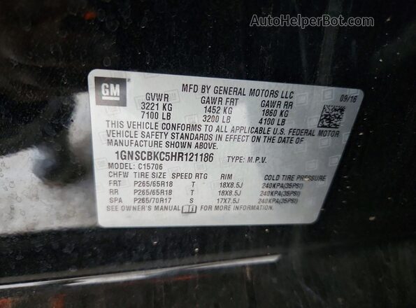 1GNSCBKC5HR121186 2017 CHEVROLET TAHOE Черный Вид наклейки с VIN-кодом