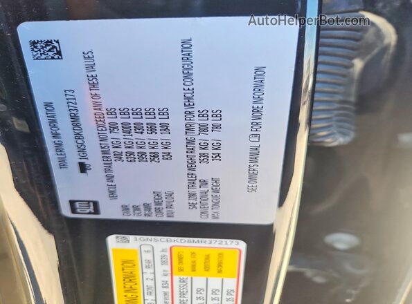 1GNSCBKD8MR372173 2021 CHEVROLET SUBURBAN Black Widok naklejki z numerem VIN