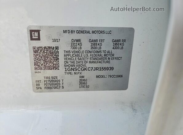 1GNSCGKC7JR155939 2018 CHEVROLET SUBURBAN White Engine compartment view
