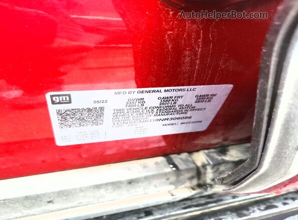 1GNSCNKD9NR306086 2022 CHEVROLET TAHOE Burgundy VIN կոդի պիտակի տեսք