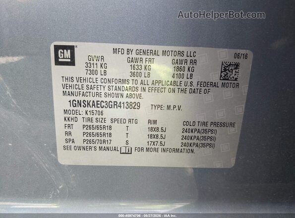 1GNSKAEC3GR413829 2016 CHEVROLET TAHOE Blue Շարժիչի բաժամունքի տեսք