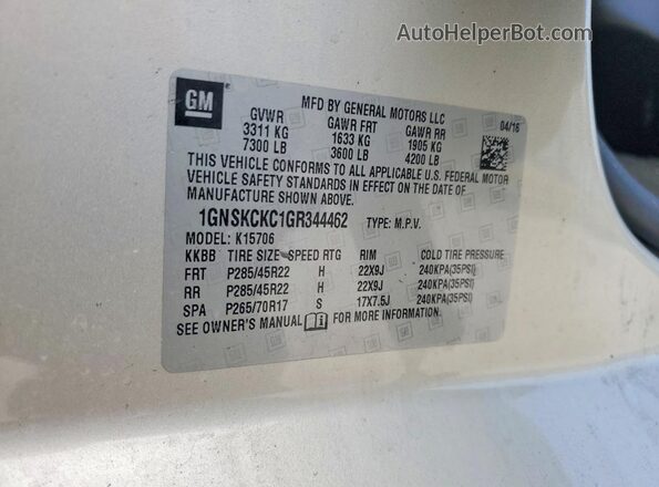 1GNSKCKC1GR344462 2016 CHEVROLET TAHOE Beige VIN կոդի պիտակի տեսք