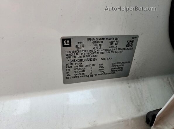 1GNSKCKC3HR213826 2017 CHEVROLET TAHOE Белый Вид наклейки с VIN-кодом