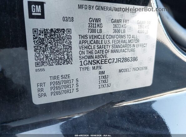 1GNSKEEC7JR286386 2018 CHEVROLET TAHOE Черный Вид подкапотного пространства