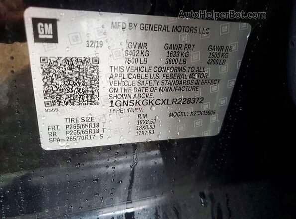 1GNSKGKCXLR228372 2020 CHEVROLET SUBURBAN Black Widok komory silnika