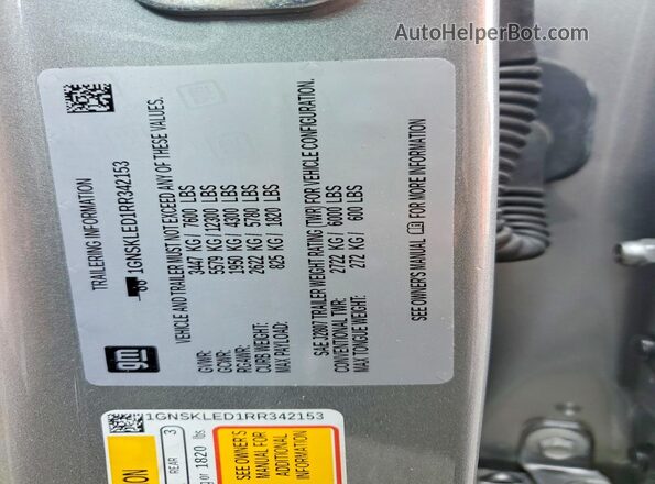1GNSKLED1RR342153 2024 CHEVROLET TAHOE Silver VIN կոդի պիտակի տեսք