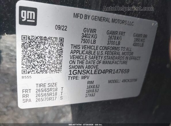 1GNSKLED4PR147659 2023 CHEVROLET TAHOE Black ძრავის განყოფილების ხედი