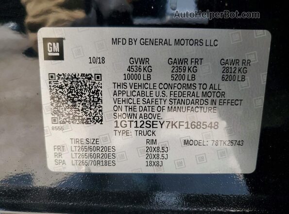 1GT12SEY7KF168548 2019 GMC SIERRA Black Widok komory silnika