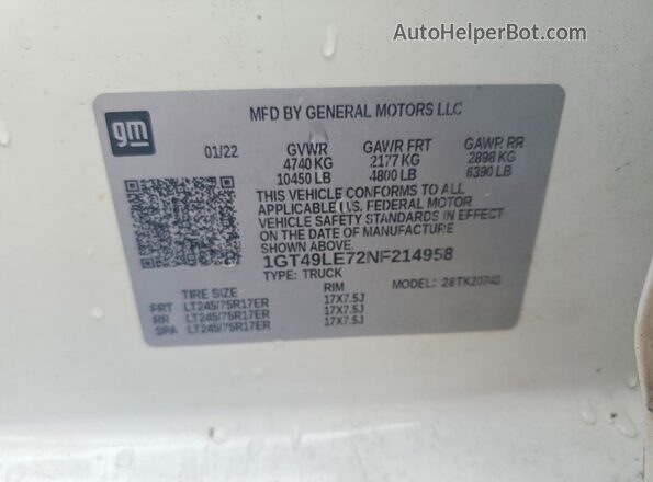 1GT49LE72NF214958 2022 GMC SIERRA Белый Вид подкапотного пространства