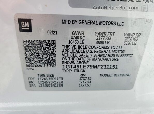 1GT49LE79MF211151 2021 GMC SIERRA White Вид підкапотного простору