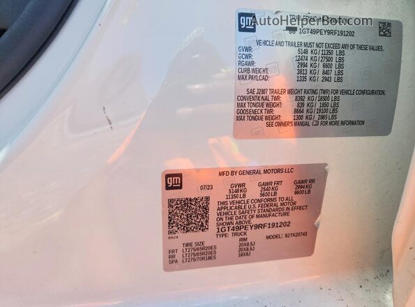 1GT49PEY9RF191202 2024 GMC SIERRA White ძრავის განყოფილების ხედი