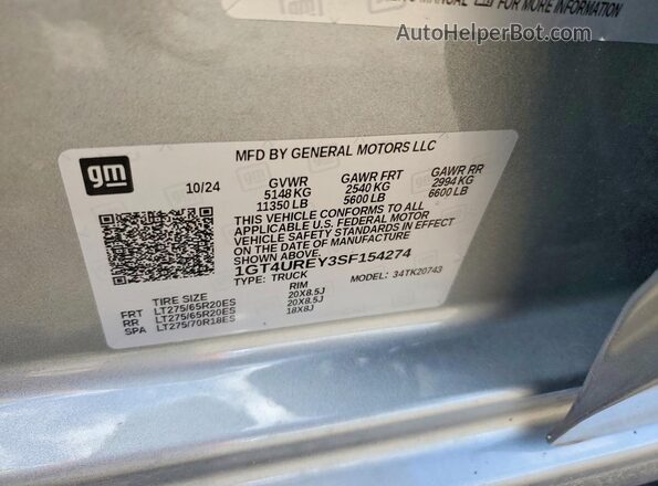 1GT4UREY3SF154274 2025 GMC SIERRA Gray Engine compartment view