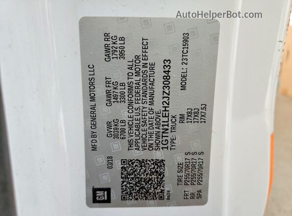 1GTN1LEH2JZ308433 2018 GMC SIERRA White Вид підкапотного простору