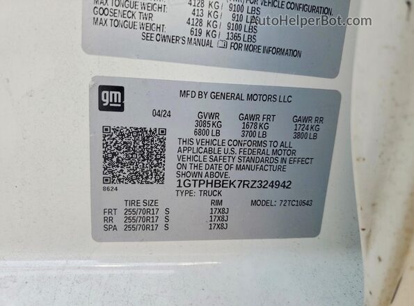 1GTPHBEK7RZ324942 2024 GMC SIERRA White Engine compartment view