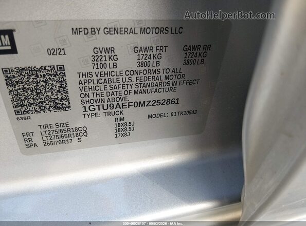 1GTU9AEF0MZ252861 2021 GMC SIERRA Серебряный Вид подкапотного пространства