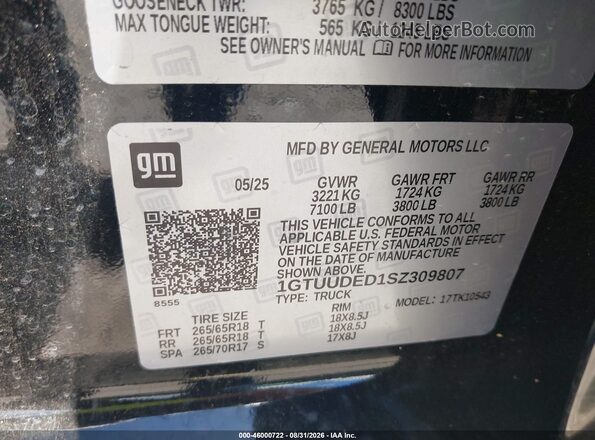 1GTUUDED1SZ309807 2025 GMC SIERRA Black Շարժիչի բաժամունքի տեսք