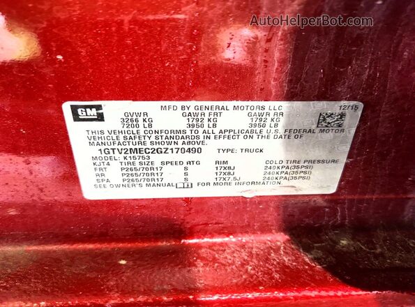 1GTV2MEC2GZ170490 2016 GMC SIERRA Burgundy ძრავის განყოფილების ხედი