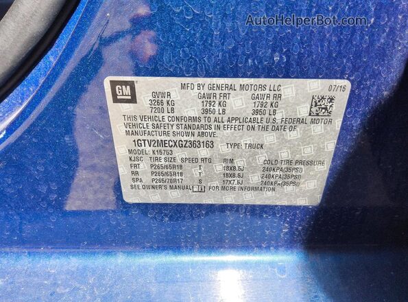 1GTV2MECXGZ363163 2016 GMC SIERRA Blue ძრავის განყოფილების ხედი