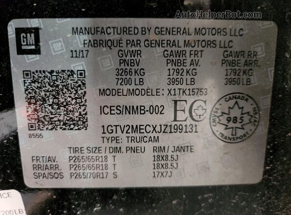 1GTV2MECXJZ199131 2018 GMC SIERRA Black ძრავის განყოფილების ხედი