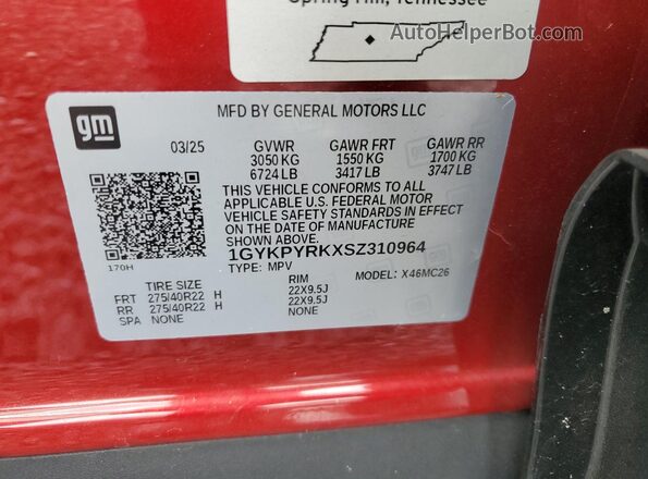 1GYKPYRKXSZ310964 2025 CADILLAC OTHER Red Vista de la etiqueta del VIN