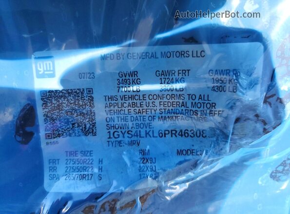 1GYS4LKL6PR463086 2023 CADILLAC ESCALADE Black Widok naklejki z numerem VIN