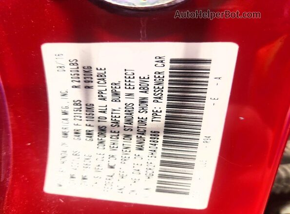 1HGCR2F15HA048986 2017 HONDA ACCORD Red Widok naklejki z numerem VIN
