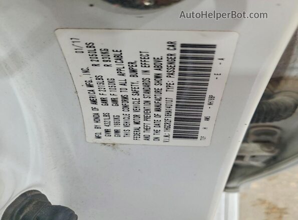 1HGCR2F16HA140107 2017 HONDA ACCORD Белый Вид подкапотного пространства